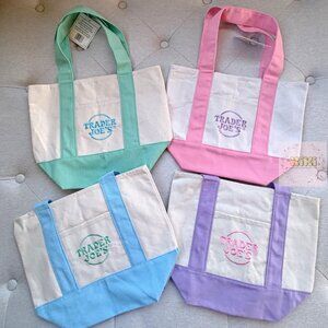 Trader Joe's Mini Pastel Canvas Tote Bags set of 4 limited edition